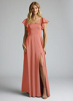 Azazie Bondi Bridesmaid Dresses Salmon Pink A-Line Bow Stretch Satin Dress image5