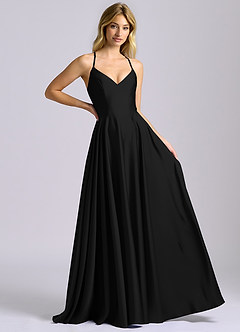 Azazie Truce 신부 들러리 드레스 A라인 스트레치 새틴 바닥 길이 드레스 image6