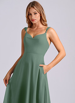 Azazie Beatrice Robes de demoiselle d'honneur Robe Trapèze en Mousseline de soie Encolure en Forme de Cœur Eucalyptus image6