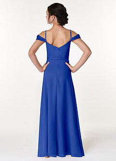 Azazie Alivia Junior Royal Blue A-Line Off the Shoulder Chiffon Dress image2