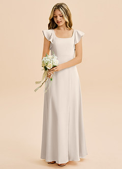 Azazie Bondi Junior White Alabaster A-Line Side Slit Stretch Satin Dress image5