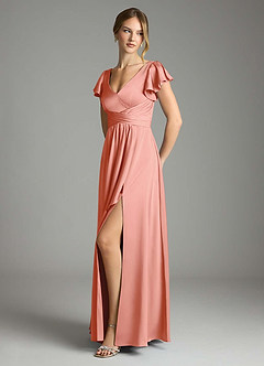 Azazie Omari Bridesmaid Dresses Coral A-Line Stretch Satin Dress image4