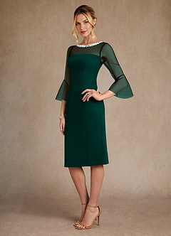 Azazie Bellevue Mother of the Bride Dresses Pine Sheath Beaded Stretch Crepe Dress image2