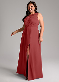Azazie Phaedra Bridesmaid Dresses Rust A-Line One Shoulder Chiffon Dress image14