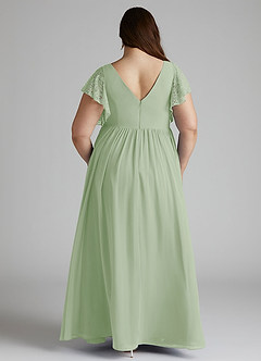 Azazie Zella Bridesmaid Dresses Dusty Sage A-Line Lace Chiffon Dress image10