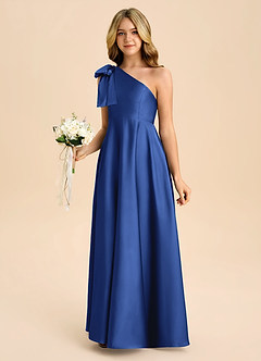 Azazie Penguin Junior Abito A-Line in Raso Elasticizzato Fiocco Blu Reale image5