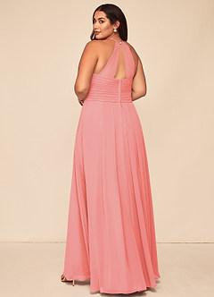Azazie Ginger Bridesmaid Dresses Coral A-Line Halter Pleated Chiffon Dress image11