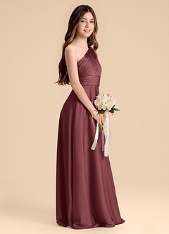 Azazie Charlize Junior Merlot A-Line Pleated Stretch Satin Dress image5