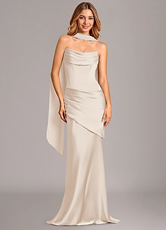 Azazie Pelagia Bridesmaid Dresses White Alabaster Mermaid Corset Stretch Satin Convertible Dress image2