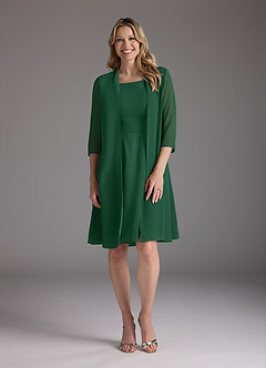 Azazie Shirley vestidos de madre de la novia Vestido de Verde Oscuro de Gasa de Corte En A con Plisado Scoop image1
