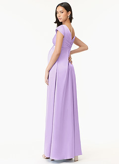 Azazie Allessia Maternity Bridesmaid Dresses A-Line Pleated Stretch Satin Floor-Length Dress image4