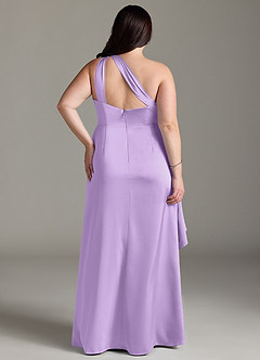 Azazie Maive Bridesmaid Dresses Lilac Sheath Ruched Stretch Satin Dress image7