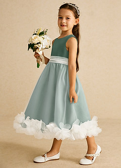 Azazie Stardust Flower Girl Dresses Eucalyptus A-Line Sleeveless Organza Dress image3