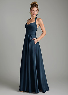 Azazie Tenaya Bridesmaid Dresses Dark Navy A-Line Sweetheart Neckline Stretch Satin Dress image5
