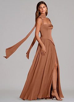 Azazie Stephanie Vestidos de damas de honor Vestido de Bronceador de Satén Elástico de Corte en A con Plisado image3