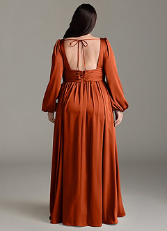 Azazie Norah Robes de demoiselle d'honneur Robe Trapèze en Satin extensible Paprika image8