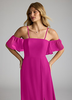 Azazie Sue Robes de demoiselle d'honneur Robe Trapèze Convertible en Mousseline de soie Épaule décolletée Fuchsia image2