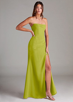 Azazie Leonis Vestidos de damas de honor Vestido de Hierba De Limón de Gasa de Corte Recto Convertible con Sin tirantes image8