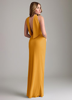 Azazie Lusinda Vestidos de madrinha de casamento Vestido Caramelo de Chiffon de sereia com Fora do ombro image6