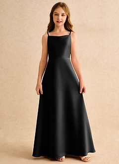 Azazie Joella Girls Formal Flower Girl Dresses Black A-Line Pleated Matte Satin Dress image5