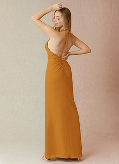Azazie Yessi Bridesmaid Dresses Butterscotch Sheath Pleated Chiffon Dress image2