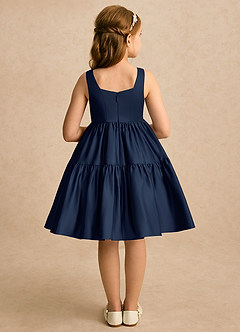 Azazie Myla Flower Girl Dresses Dark Navy A-Line Pleated Matte Satin Dress image2