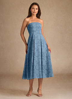 Azazie Lorain Mother of the Bride Dresses Steel Blue A-Line Pleated Floral Burnout Dress image7