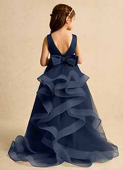 Azazie Lior Flower Girl Dresses Dark Navy Ball-Gown Pleated Tulle Dress image3