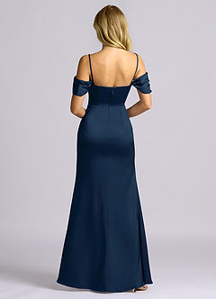Azazie Auden Bridesmaid Dresses Dark Navy Sheath Off the Shoulder Stretch Satin Convertible Dress image2