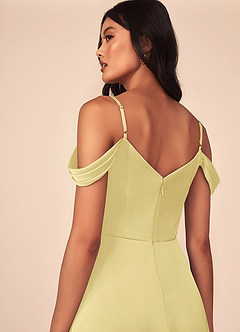 Azazie Ocean Bridesmaid Dresses Lemon Sorbet A-Line V-Neck Pleated Stretch Satin Dress image5