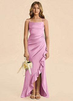 Azazie Mia Junior Robe Sirène en Satin extensible Plissé Rose Bonbon image3