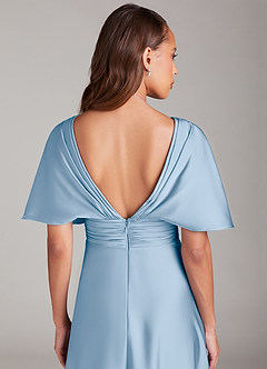 Azazie Pamela Robes de demoiselle d'honneur Robe Trapèze en Satin extensible Plissée Poudre Bleue image6
