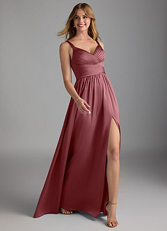 Azazie Chanel Final Sale Desert Rose A-Line Pleated Stretch Satin Dress image6