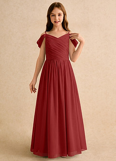 Azazie Chelo Girls Formal Abiti da Ragazza di Fiori Abito A-Line in Chiffon Plissettato Ruggine image5