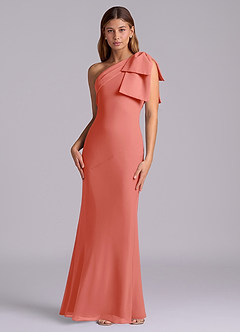 Azazie Yuanna Bridesmaid Dresses Salmon Pink Mermaid One Shoulder Chiffon Dress image4