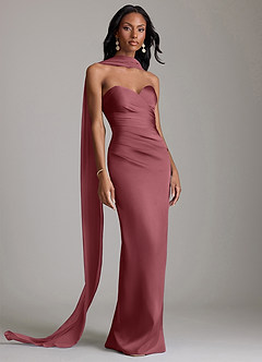 Azazie Sonora Vestidos de damas de honor Vestido de Rosa Del Desierto de Satén Elástico de Corte Recto con Sin tirantes image9