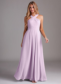 Azazie Dixie Brautjungfernkleider A-Linie Halter Gefaltet Chiffon Kleid Frostiges Flieder image3