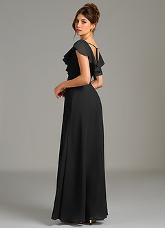 Azazie Kimmy Robes de demoiselle d'honneur Robe Trapèze en Mousseline de soie Rayé Noir image2