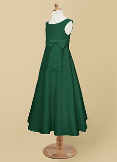 Azazie Lindy Flower Girl Dresses Dark Green A-Line Pleated Matte Satin Dress image12