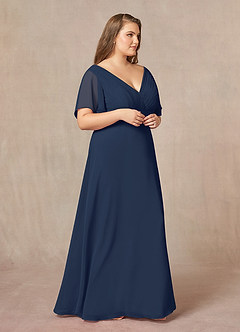 Azazie Alessa Mother of the Bride Dresses Dark Navy A-Line V-Neck Pleated Chiffon Dress image10