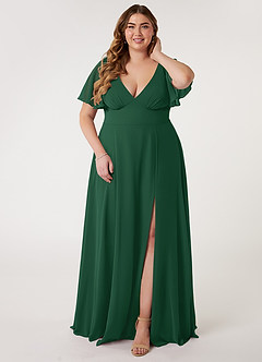 Azazie Kimber Bridesmaid Dresses Dark Green A-Line Flounce Sleeve Chiffon Dress image6