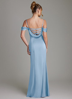 Azazie Nira Bridesmaid Dresses Powder Blue Mermaid Corset Stretch Satin Dress image8