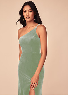 Azazie Kala Bridesmaid Dresses Dusty Sage A-Line One Shoulder Velvet Dress image6