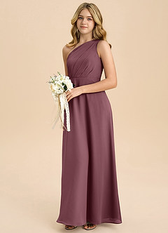 Azazie Phaedra Junior Robe Trapèze en Mousseline de soie Plissée Sangria image5