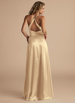 Azazie Davis Bridesmaid Dresses Gold A-Line Pleated Metallic Satin Dress image5