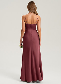 Azazie Lidia Bridesmaid Dresses Merlot Mermaid Side Slit Stretch Satin Dress image2