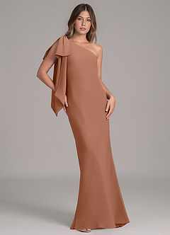 Azazie Capri Bridesmaid Dresses Bronzer A-Line One Shoulder Chiffon Dress image1