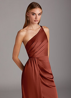 Azazie Mika Brautjungfernkleider Etui One-Shoulder Stretch-Satin Kleid Terrakotta image7