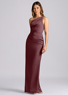 Azazie Akilah Bridesmaid Dresses Sangria Mermaid One Shoulder Stretch Satin Dress image6