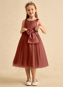 Azazie Twinsie vestidos de niña de las flores Vestido de Castaño de Tul de Corte En A con Lazo image3